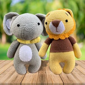 Handmade Crochet Lion and Koala Bear Set